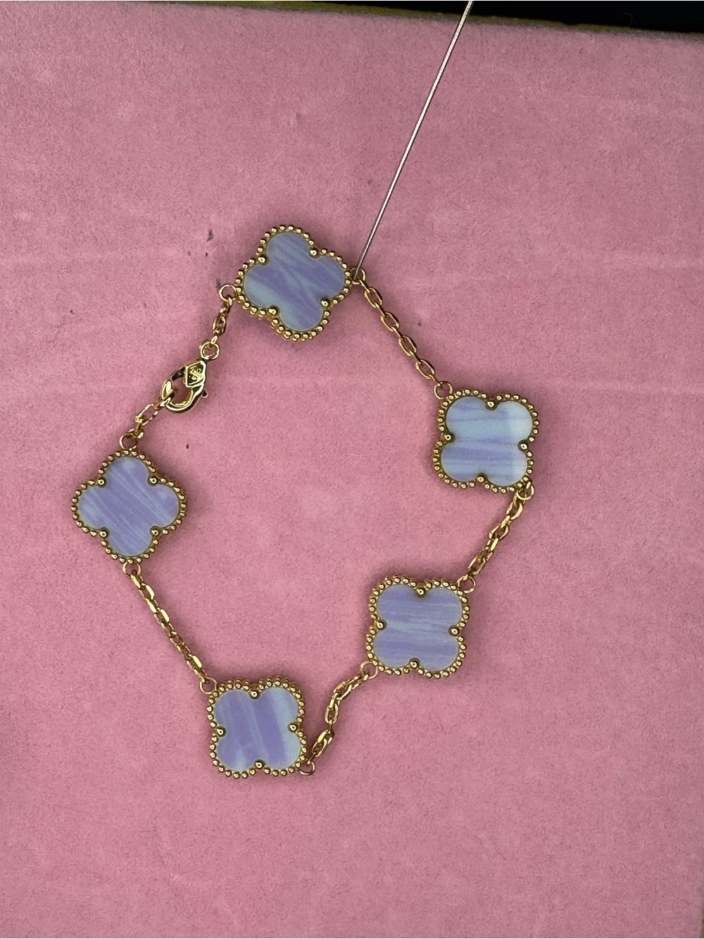 Gold Plated Clover-Link Bracelet with Lavender Mother-of-Pearl